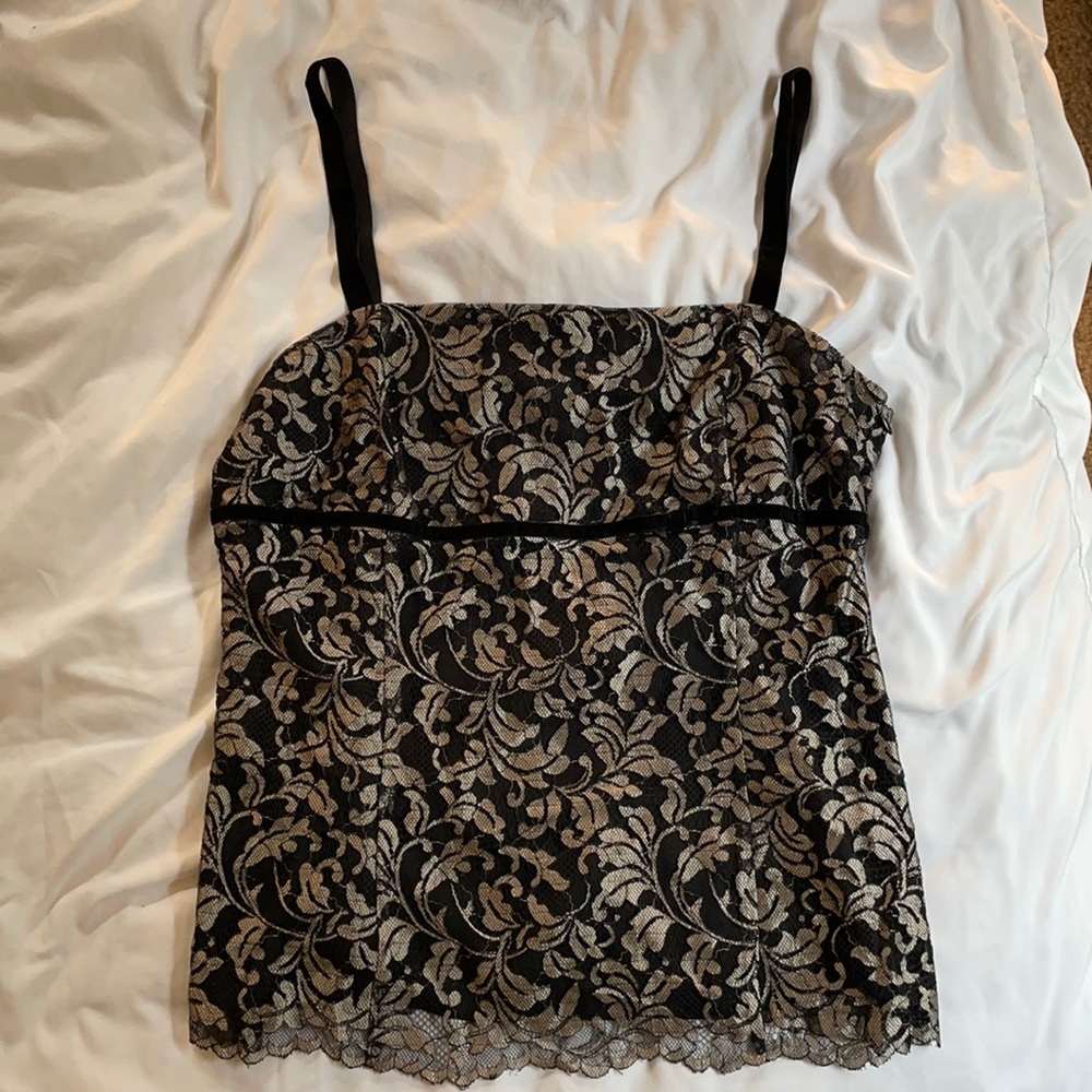 LOFT Ann Taylor black and silver lace tank